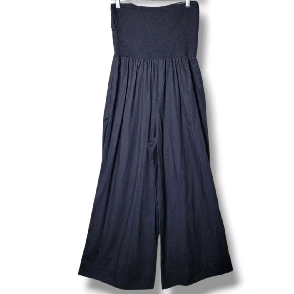 Band Of NWT The Free Black Strapless Jumpsuit Wide Leg 100% Cotton Poplin size M - Picture 2 of 11